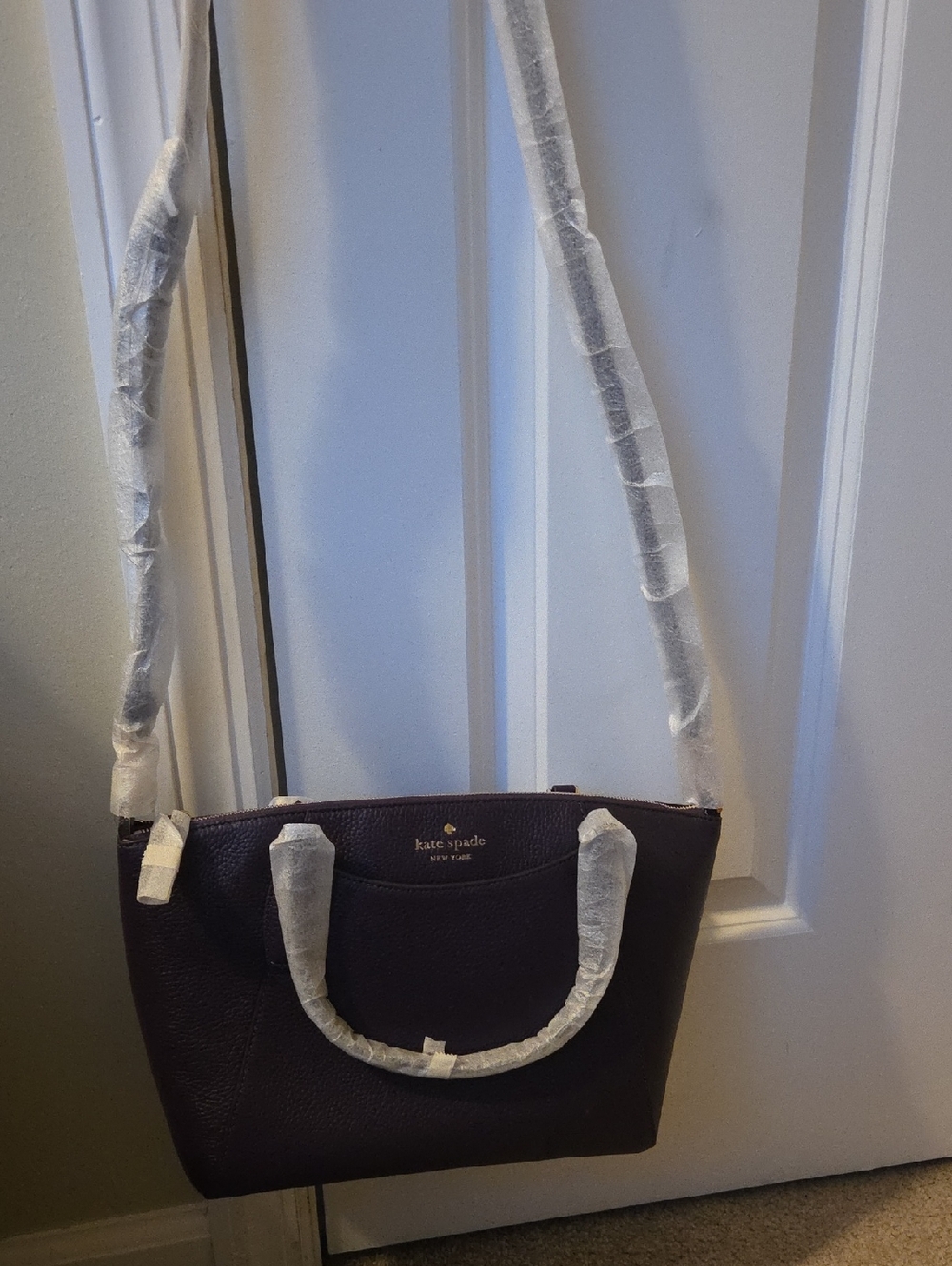 kate spade plum pebbled leather satchel with crossbody strap